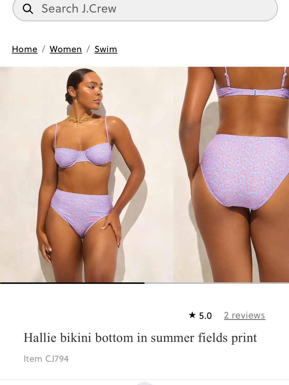 J Crew Hallie bikini in summer fields print 32 B / L Bottom